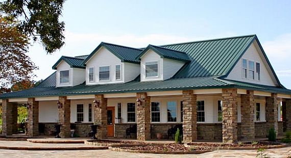 Steel roof system on this two-story house